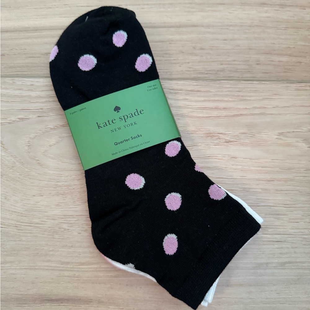 Kate Spade Designer Whimsical 3 Pack of Dot Quarter SOCKS Playful NWT 3 Pair